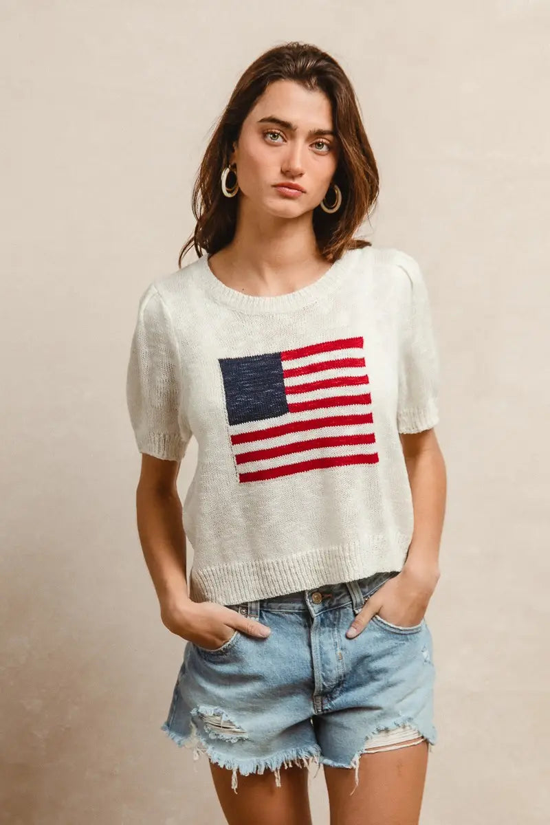 American Flag Knit Top - The Season Boutique
