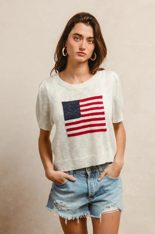 American Flag Knit Top - The Season Boutique