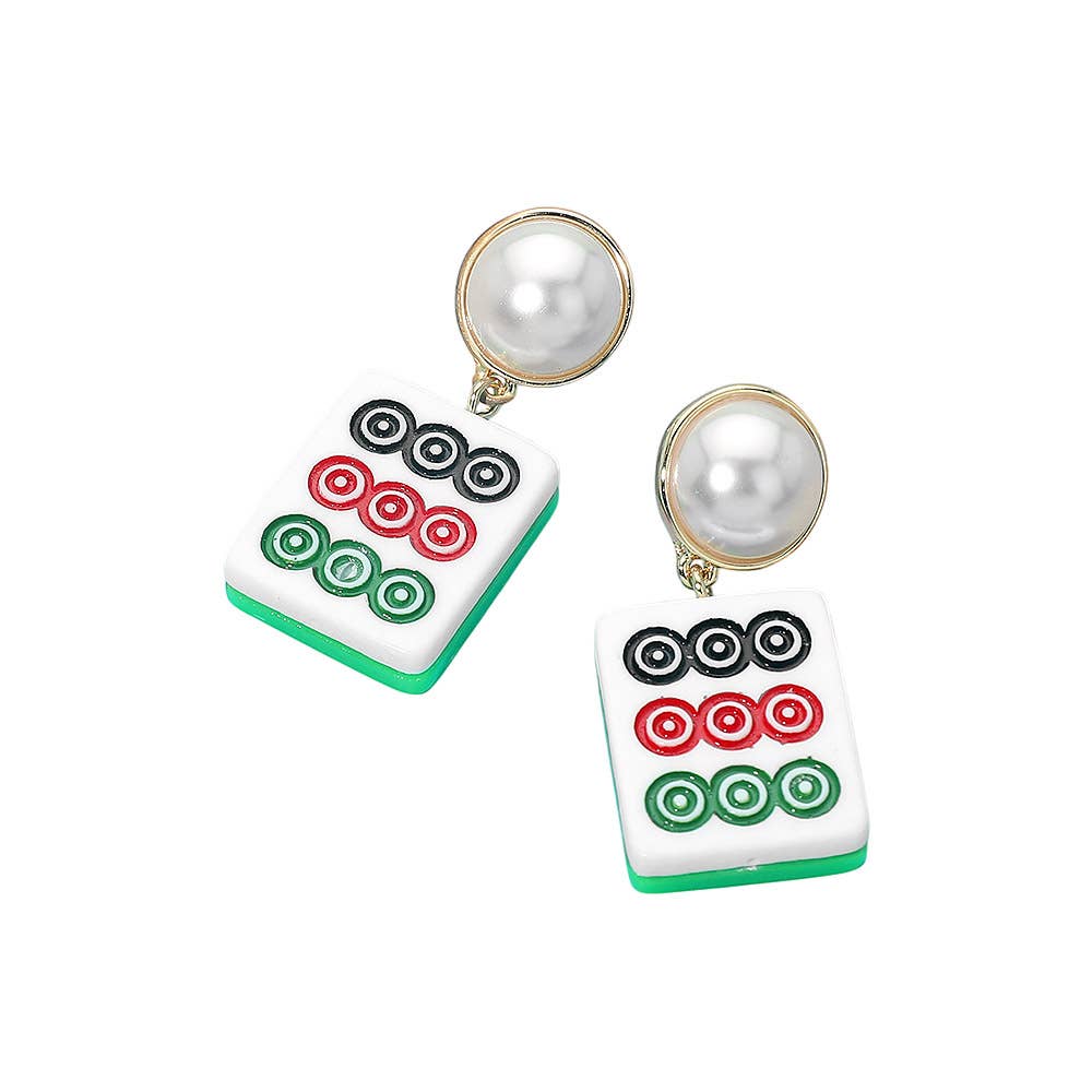 Pearl Mahjong Tile Drop Earrings Circle - The Season Boutique