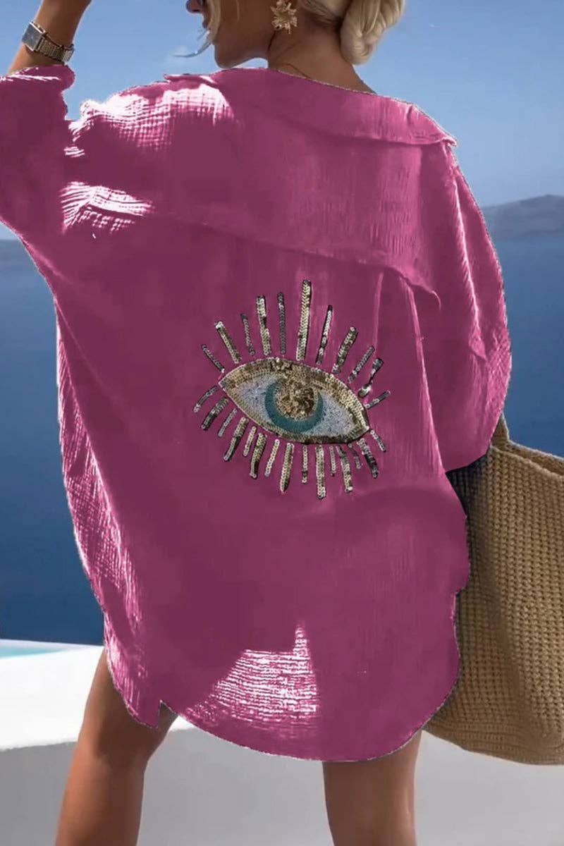 Eye Embellished Casual Blouse: WHITE