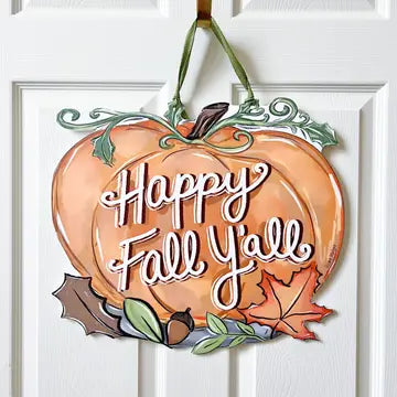Fall Y'all Pumpkin Door Hanger-Happy Fall Autumn Halloween