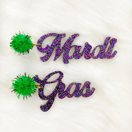 Mardi Gras Glitter Word Earrings