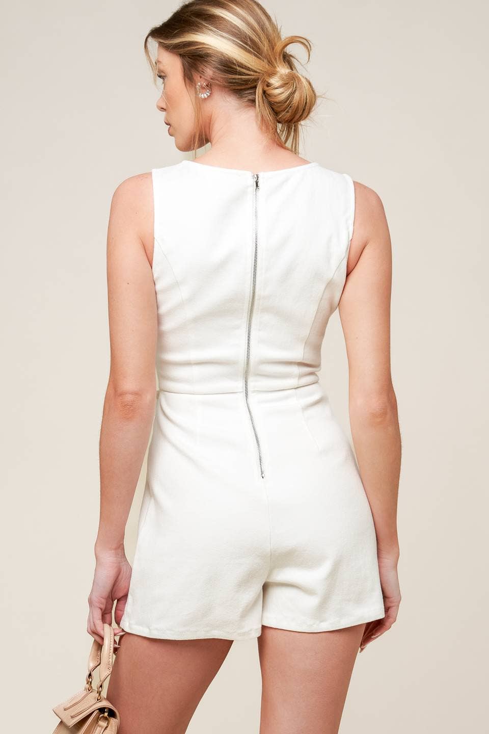 A solid woven skort romper - The Season Boutique