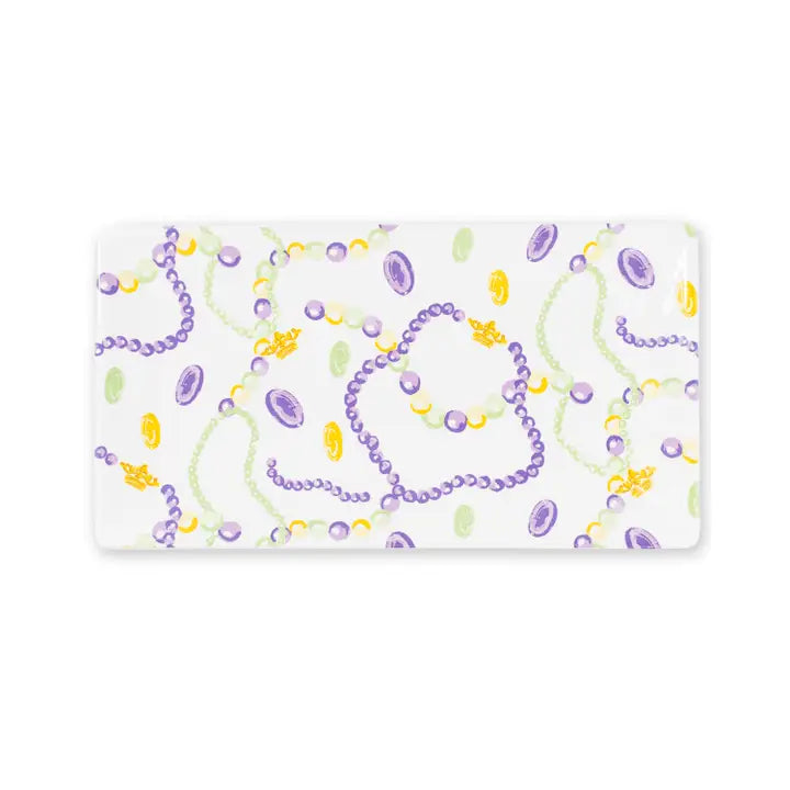 Mardi Gras Bead Rectangle Platter White/Multi 12x6.5