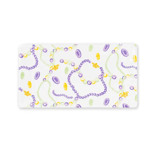 Mardi Gras Bead Rectangle Platter White/Multi 12x6.5