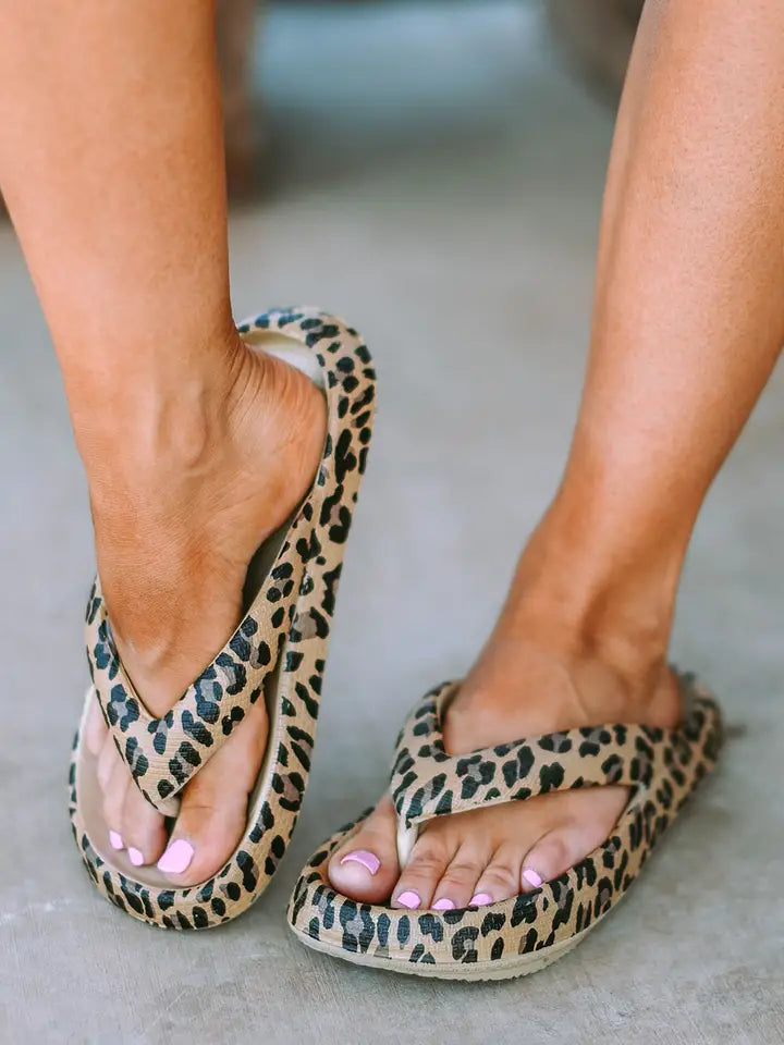 Leopard Print Thick Sole Flip Flops
