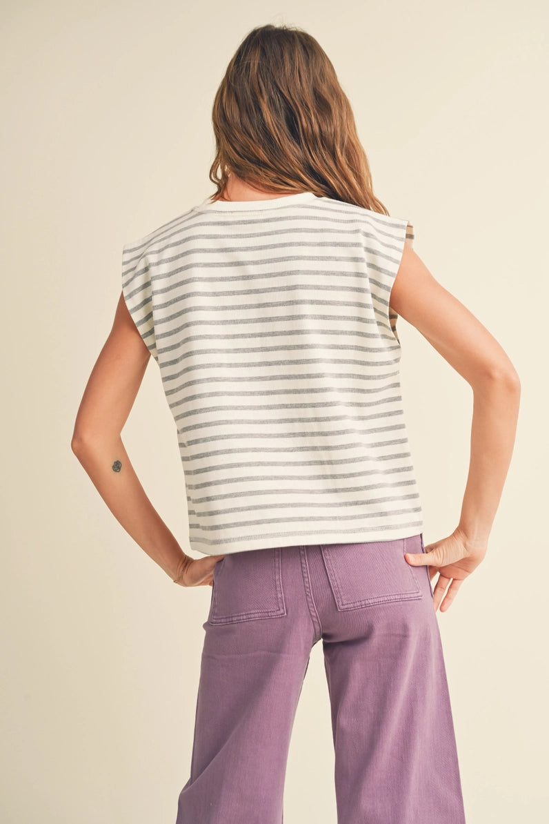 White/Grey Striped Sleeveless Top