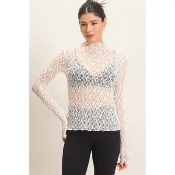 Lace Mock Neck Long Sleeve