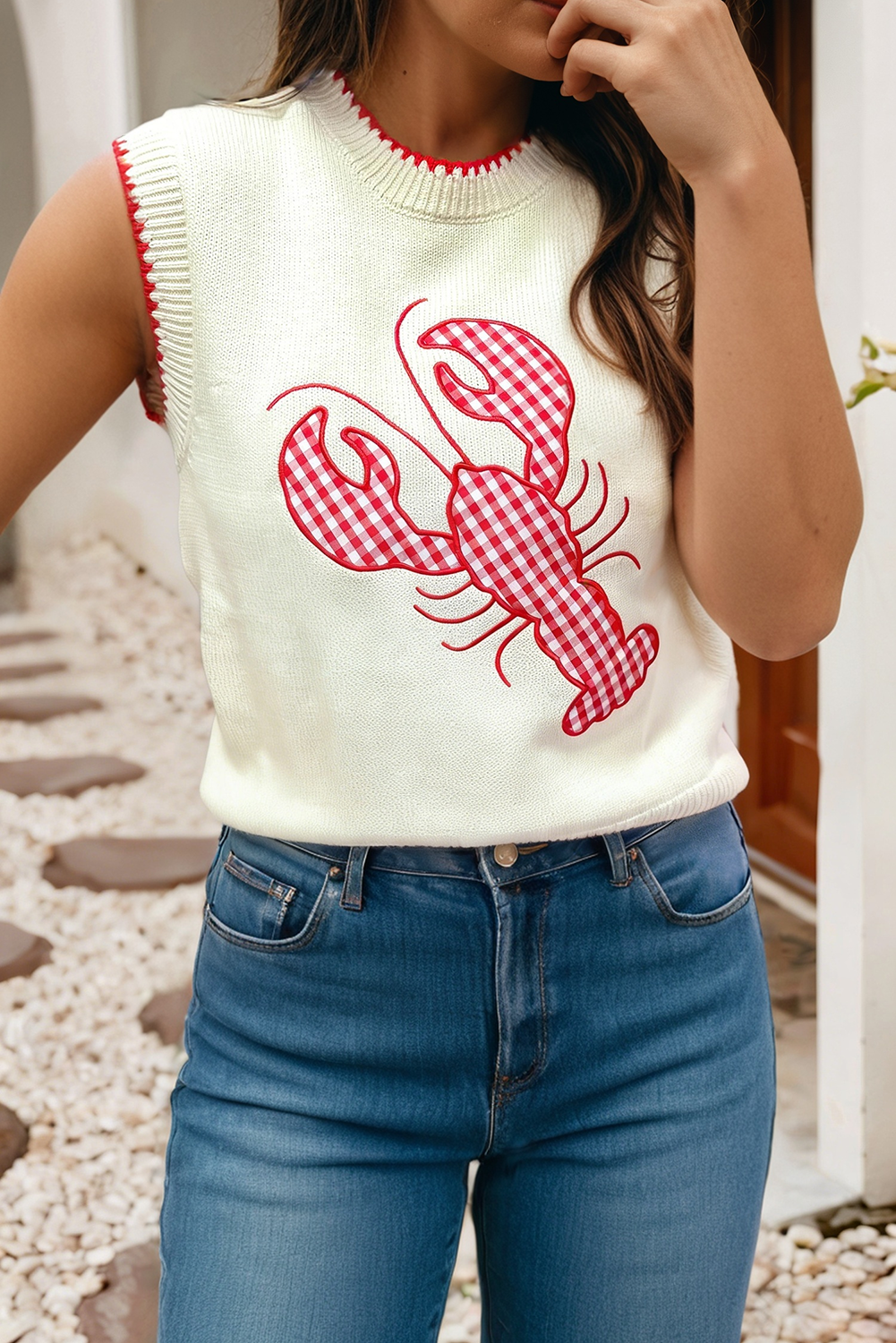 Lobster Knit Tank: Beige - The Season Boutique