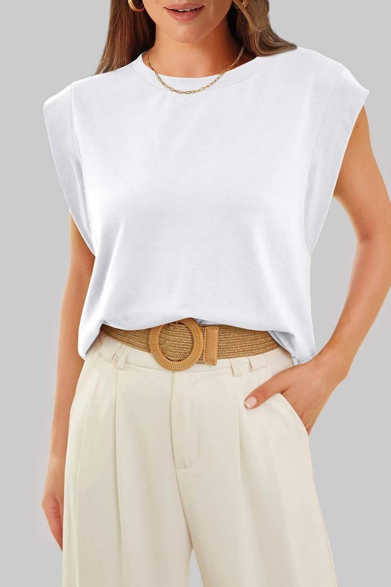 Round Neck Sleeveless Knit Top: White - The Season Boutique