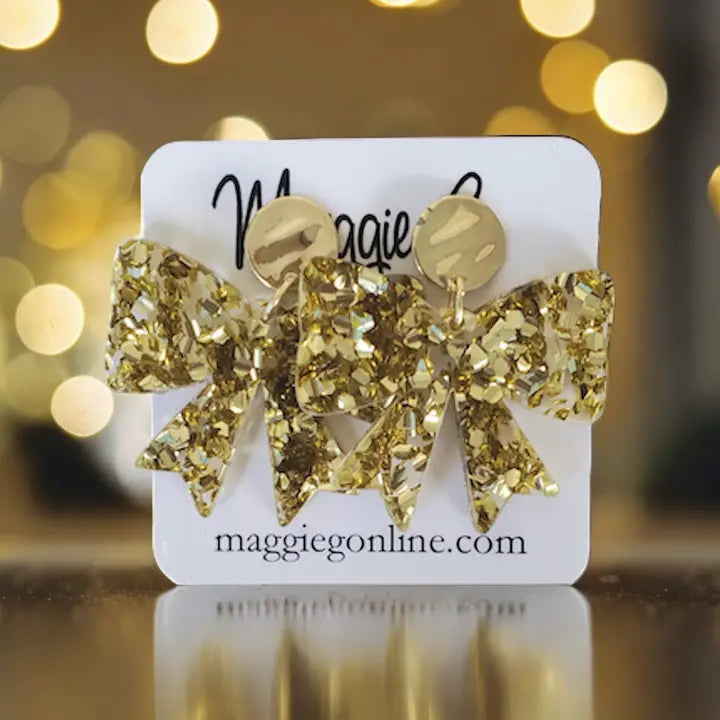 Gold Glitter Bow Earrings