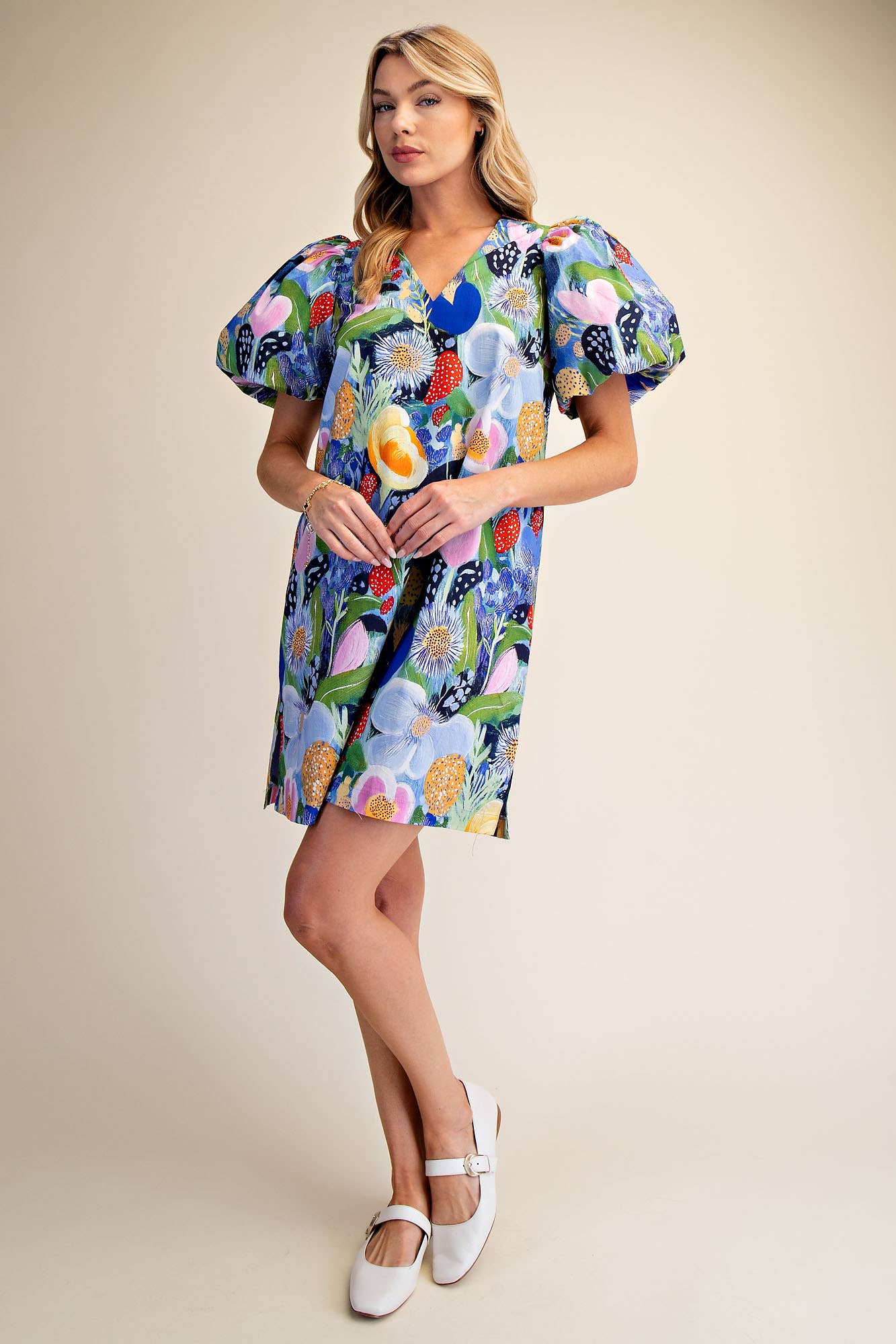 Balloon Sleeve Floral Printed Mini Dress - The Season Boutique