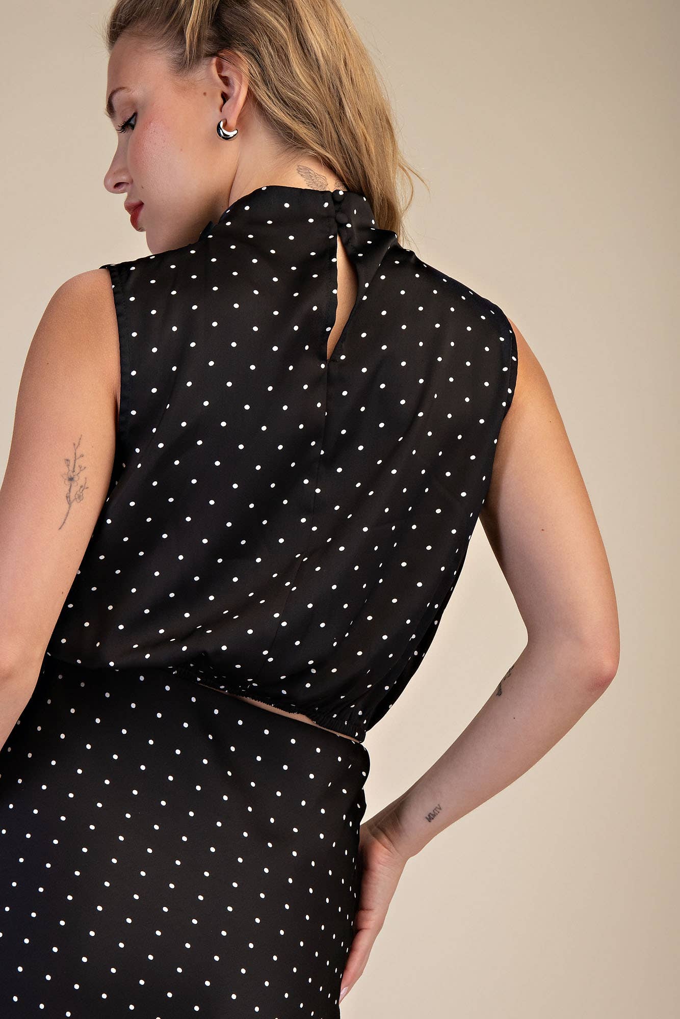 High Neck Sleeveless Polka Dot Top