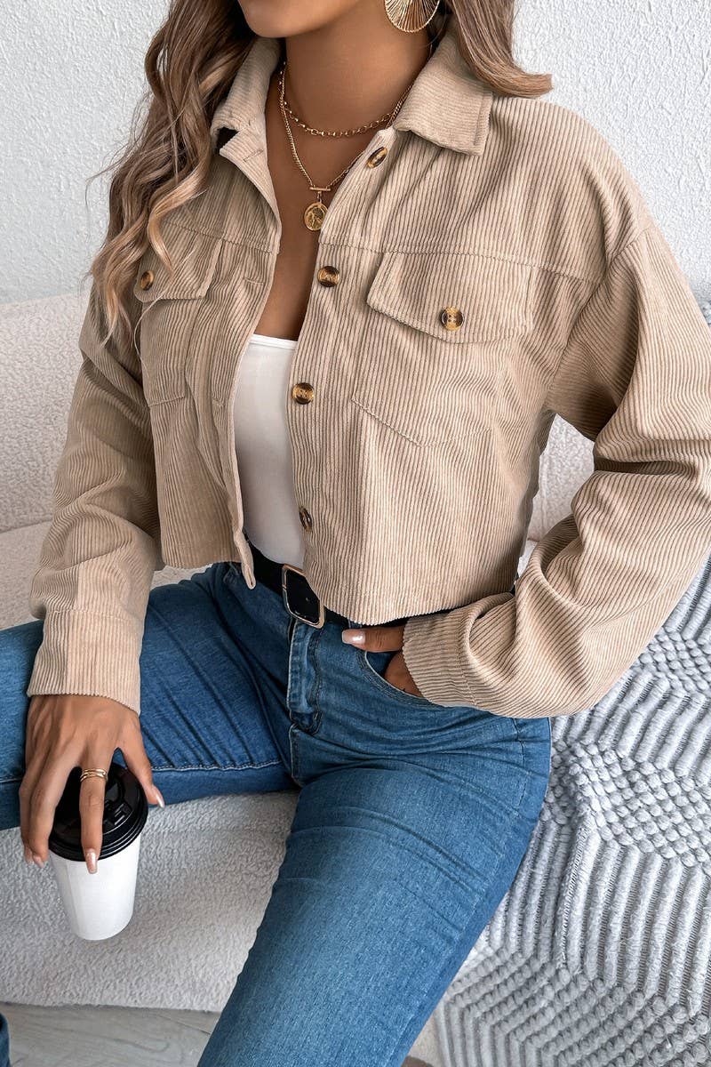 CASUAL CORDUROY CROPPED JACKET - The Season Boutique