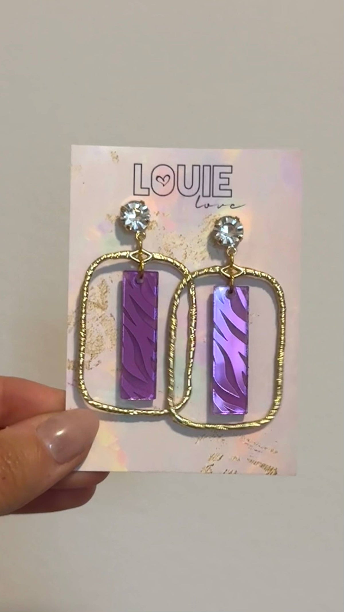 Textured Gold Top + Purple Earrings