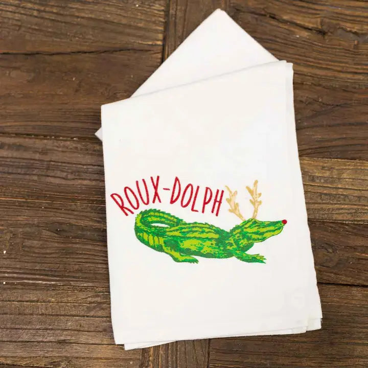 Rouxdolph Gator Hand Towel White/Red/Green