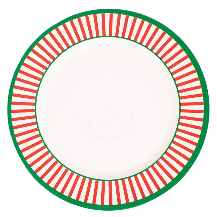 Christmas Stripe Charger White Platter /Red/Green 13"