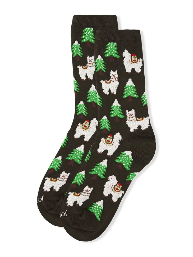 MeMoi Llama Trees Crew Sock