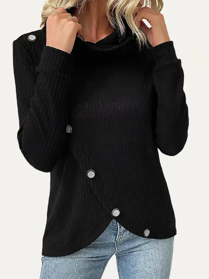 Mock Neck Knit Button Top