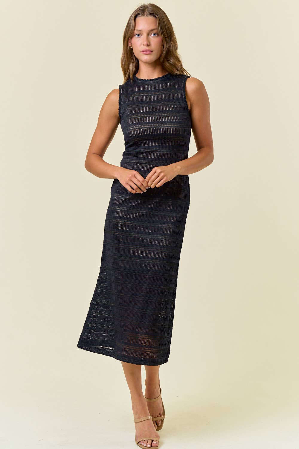 LACE MOCK NECK MIDI DRESS