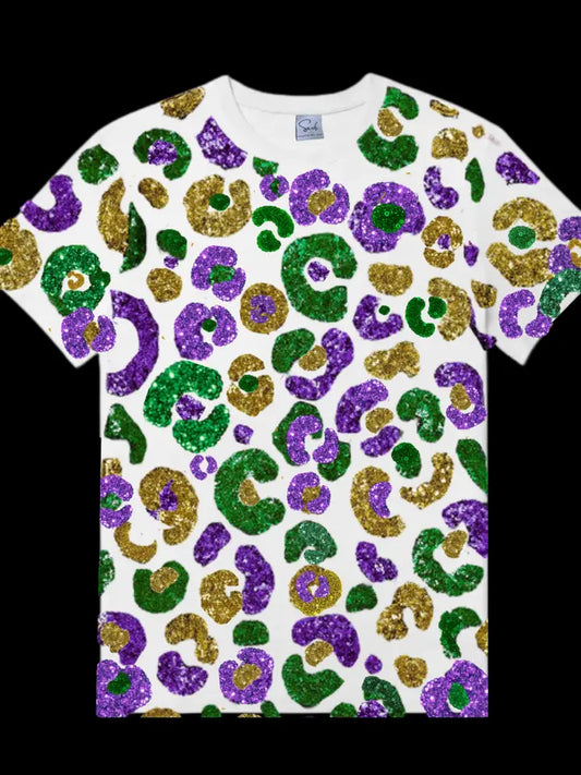 Mardi Gras Sequin Leopard  T-Shirt