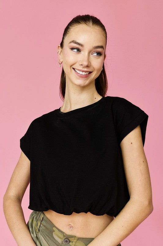 Black Loose Fit Bubble Hem Top