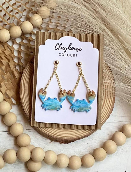 Beach Clay Earrings: Blue Crab