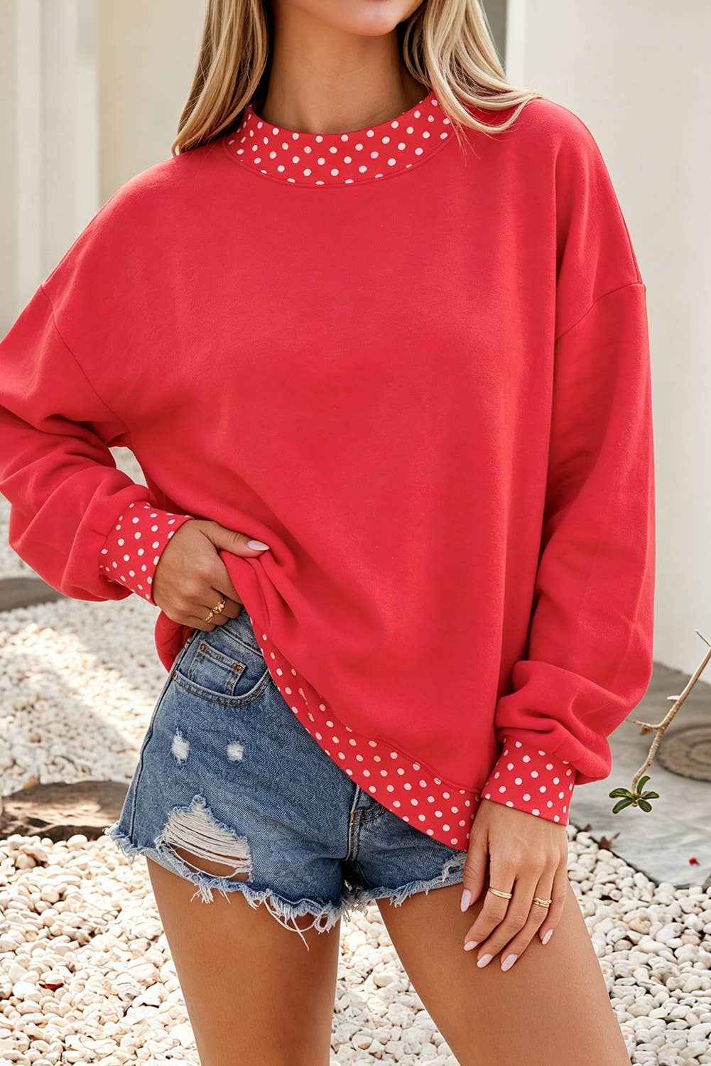 Polka Dot Mock Neck Sweatshirt