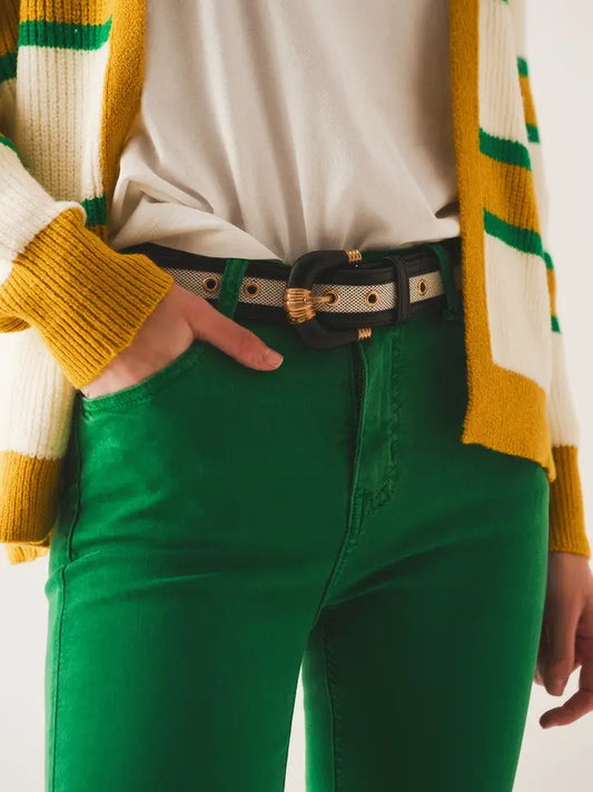 Flare Jeans with Raw Hem Edge in Bright Green