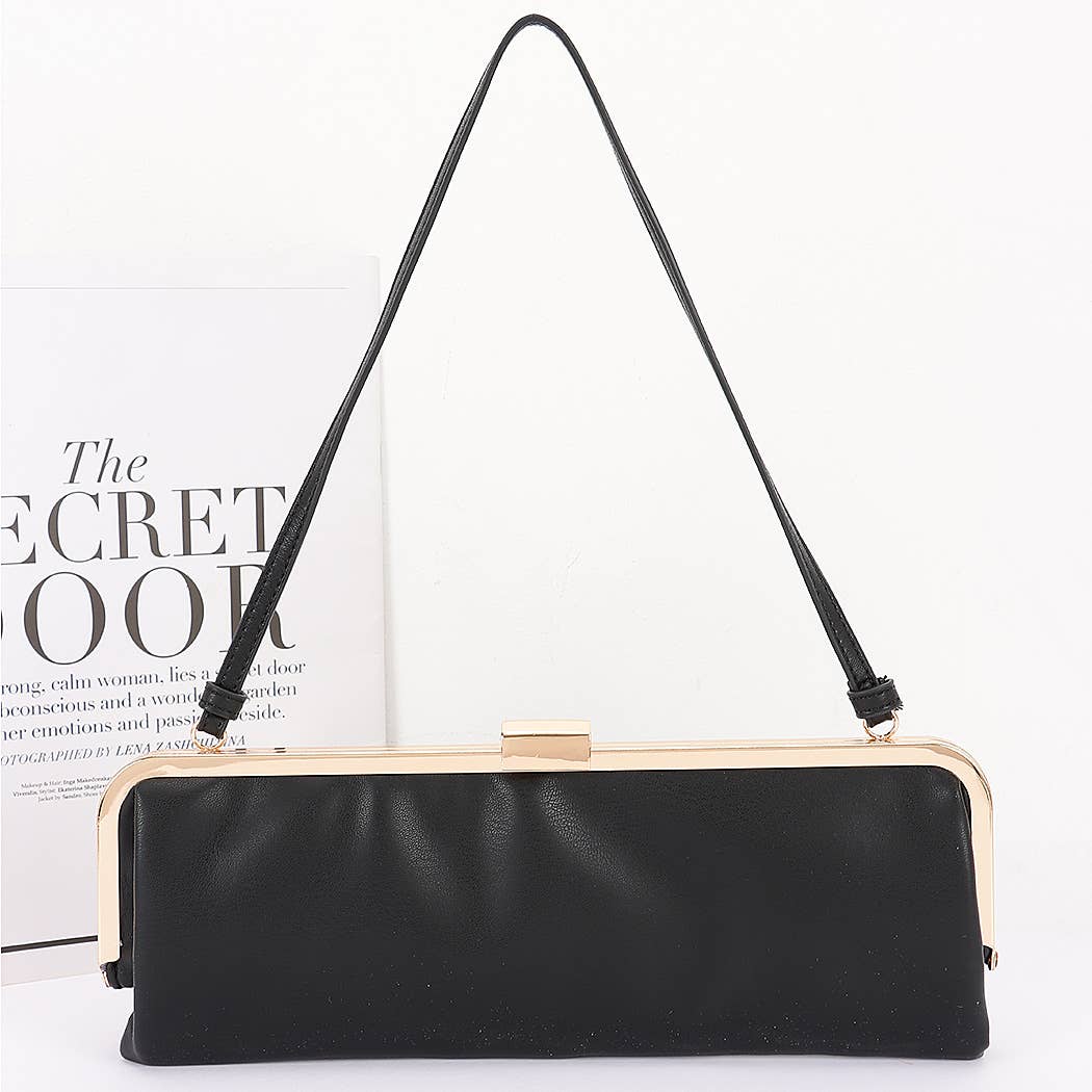 Faux Leather Frame Clutch