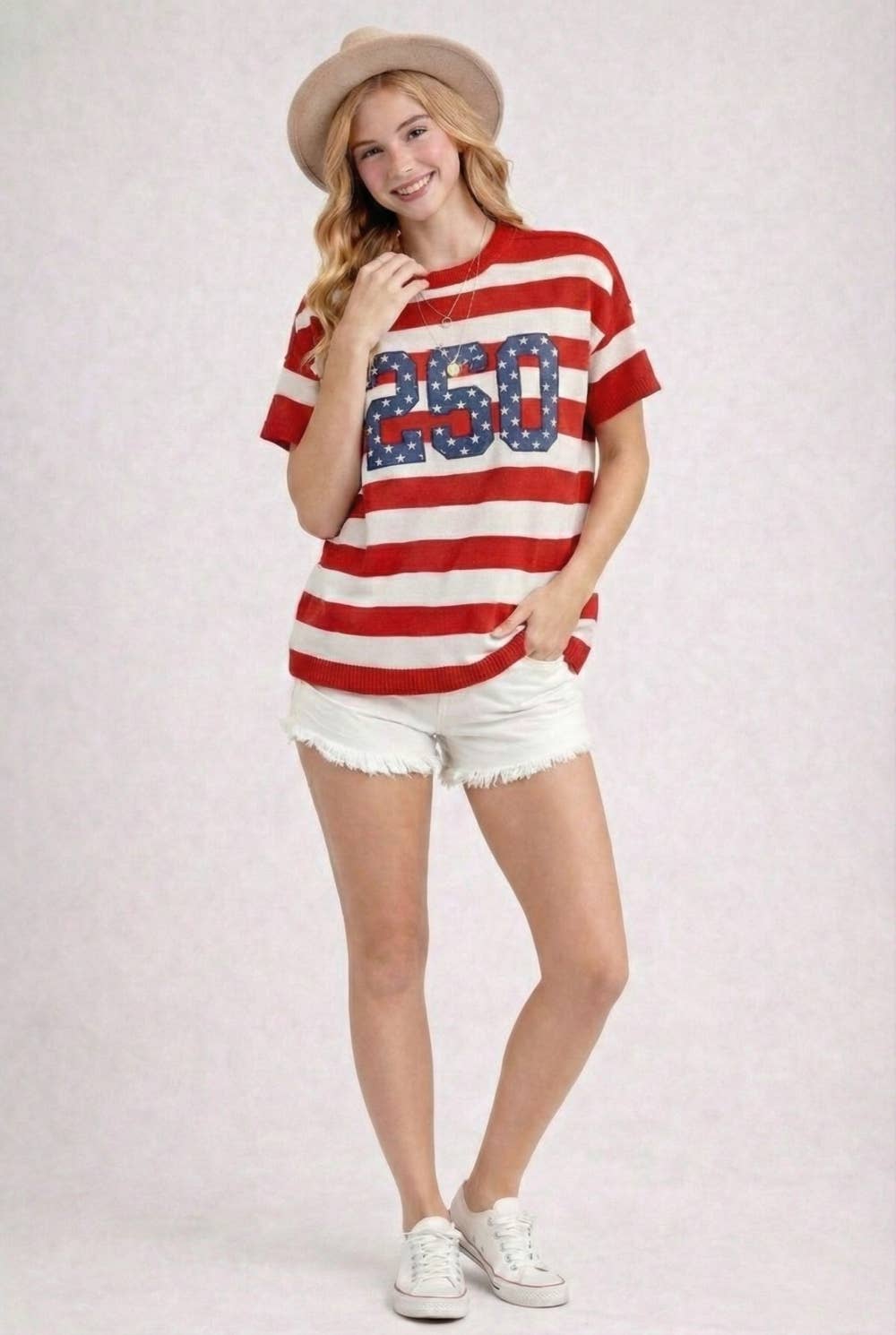 4th of July Stripe Top with 250 Year Patch - The Season Boutique