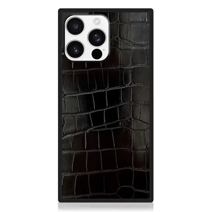 Black Crocodile Leather Magsafe Iphone Case
