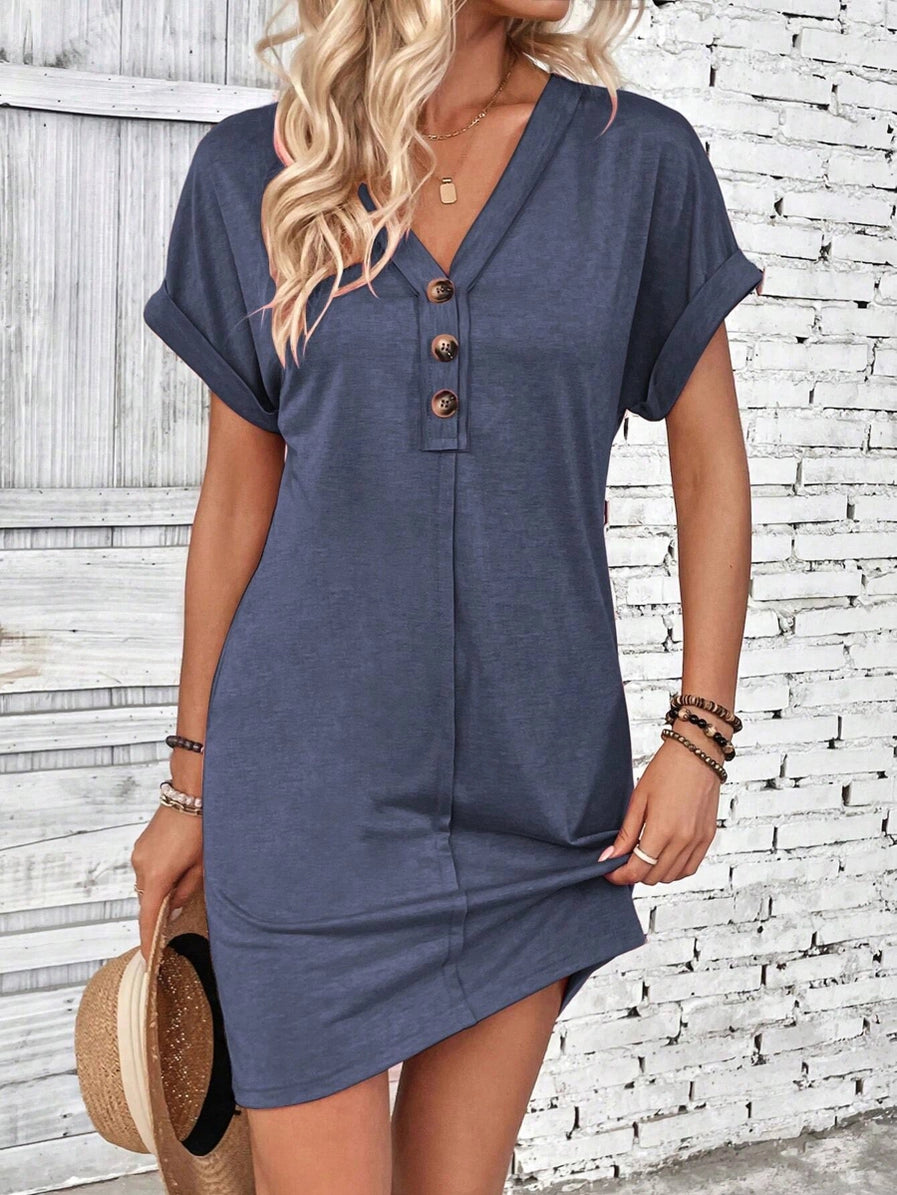 Raglan Roll Sleeves Dress