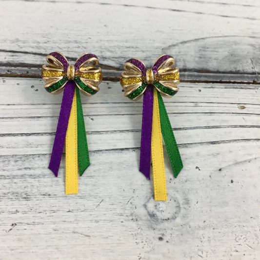 Mardi Gras Bow/ Ribbon Earrings