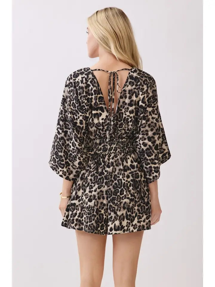 3/4 Kimono Sleeve V-Neck Romper - The Season Boutique