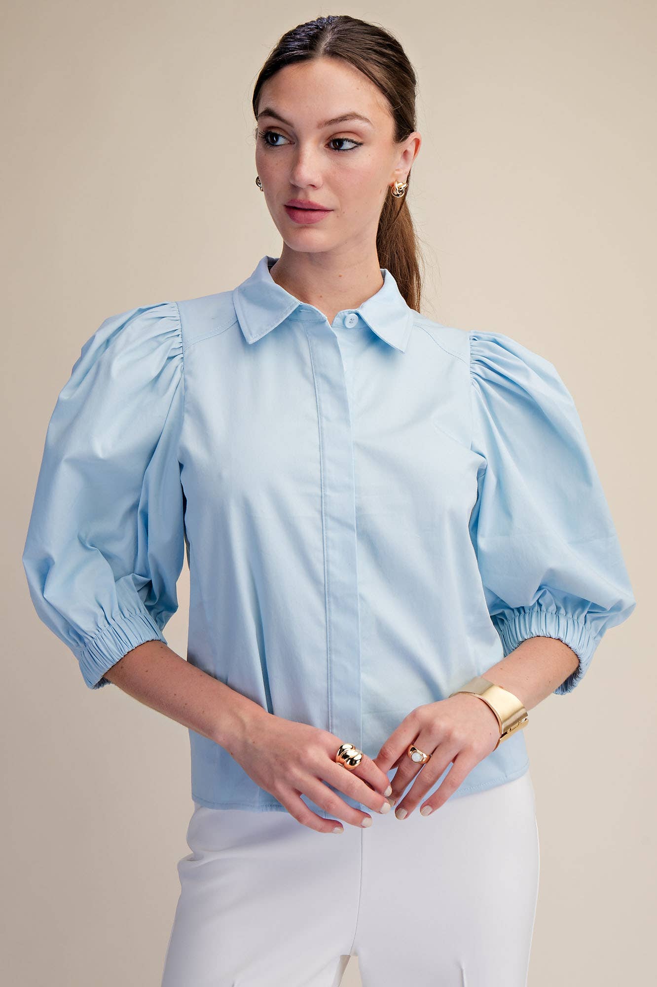 Puff Sleeve Button Down Top