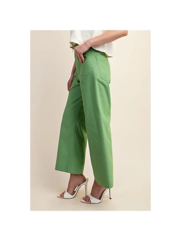 Green Stretchy Denim-Ankle Cropped