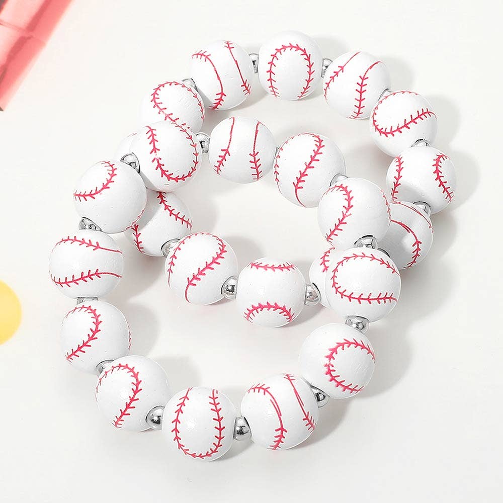 2pc Baseball Beaded Stretch Bracelet - The Season Boutique