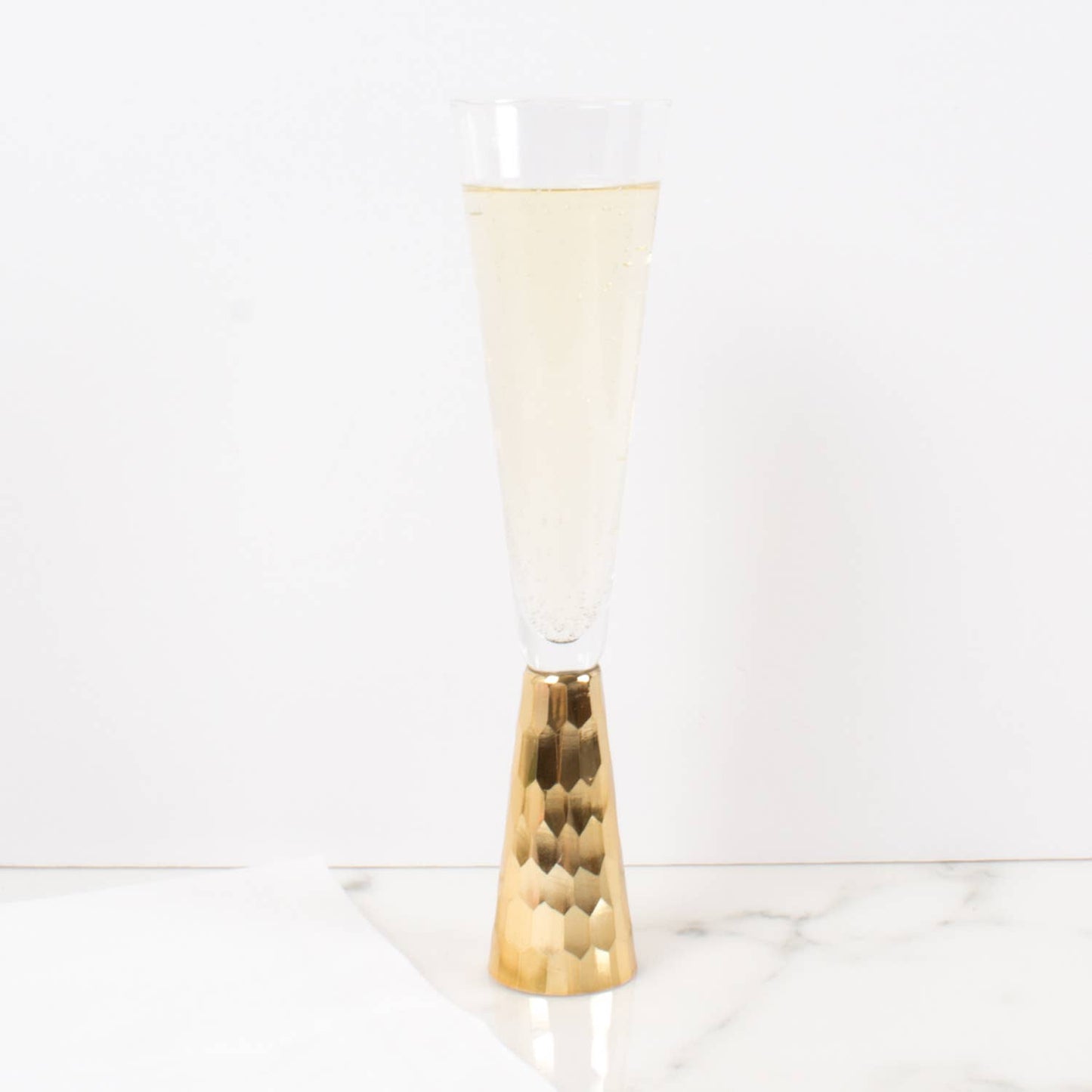 Champagne Glass, Gold Hammered, 7 Oz
