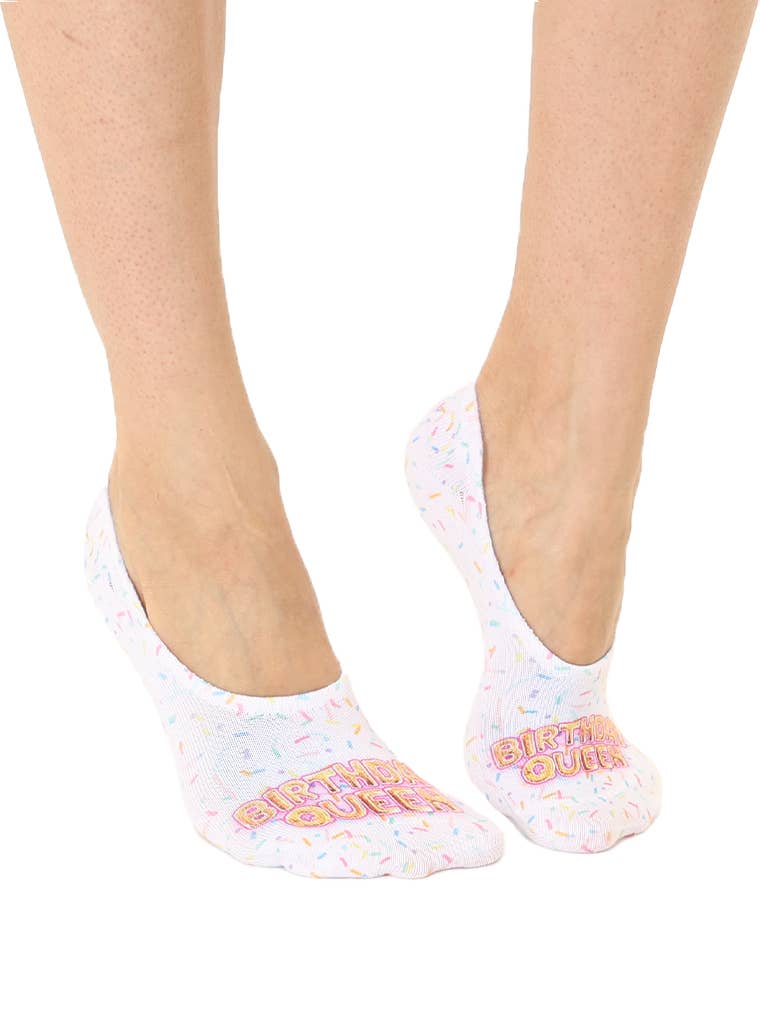 No-Show Liner Socks - Confetti - "Birthday Queen" - White - The Season Boutique