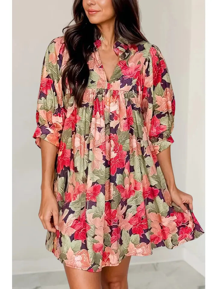 Floral Half Sleeve Mini Dress - The Season Boutique