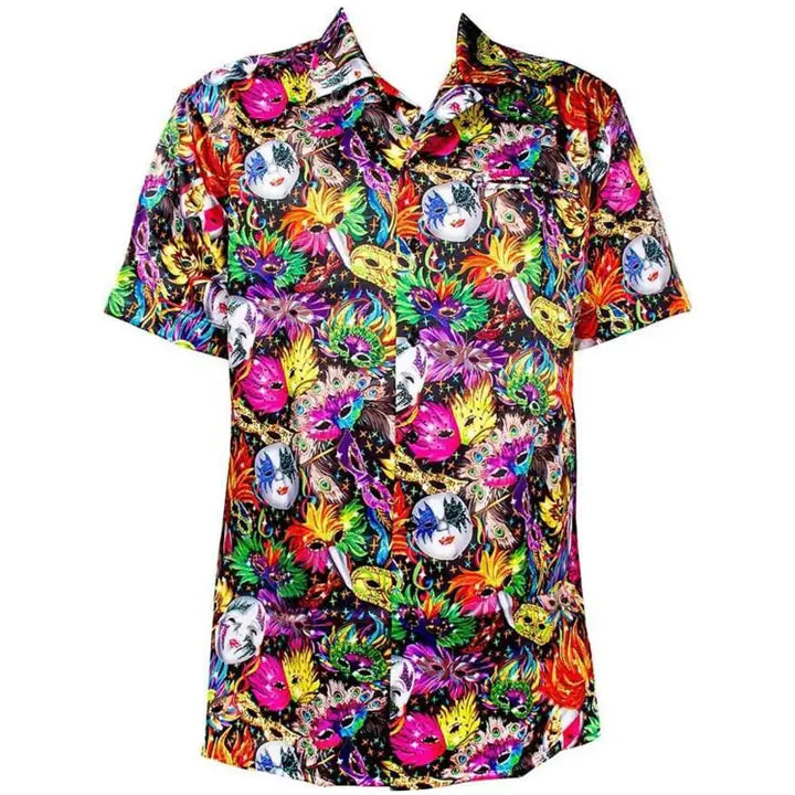 Mask Print Mardi Gras Button Down - The Season Boutique