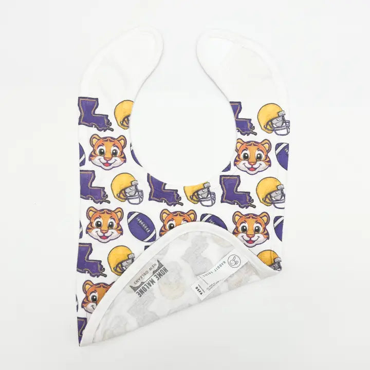 Purple and Gold Baby Tiger Football Baby Bib