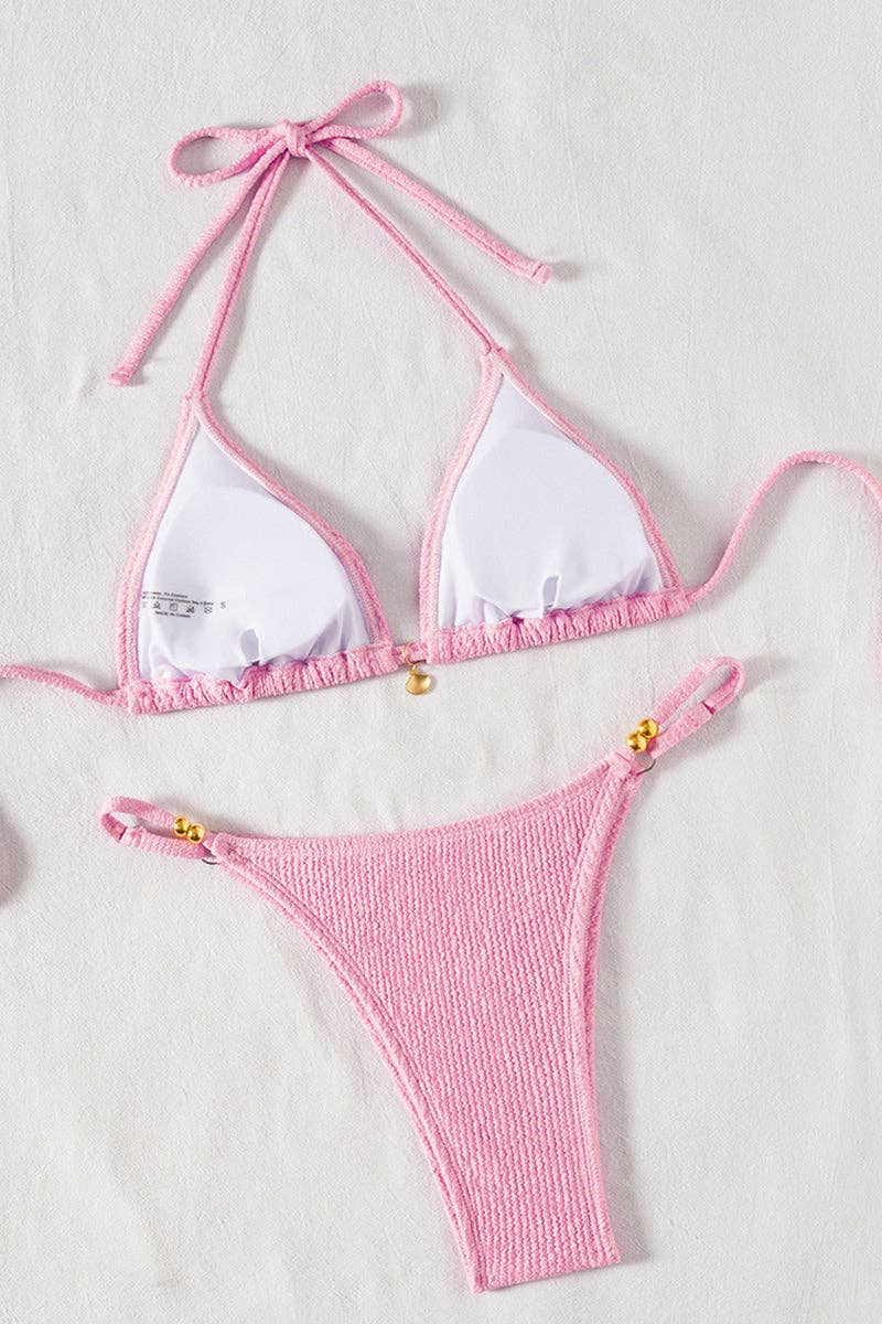 Pink Textured Triangle Bikini Set - The Season Boutique