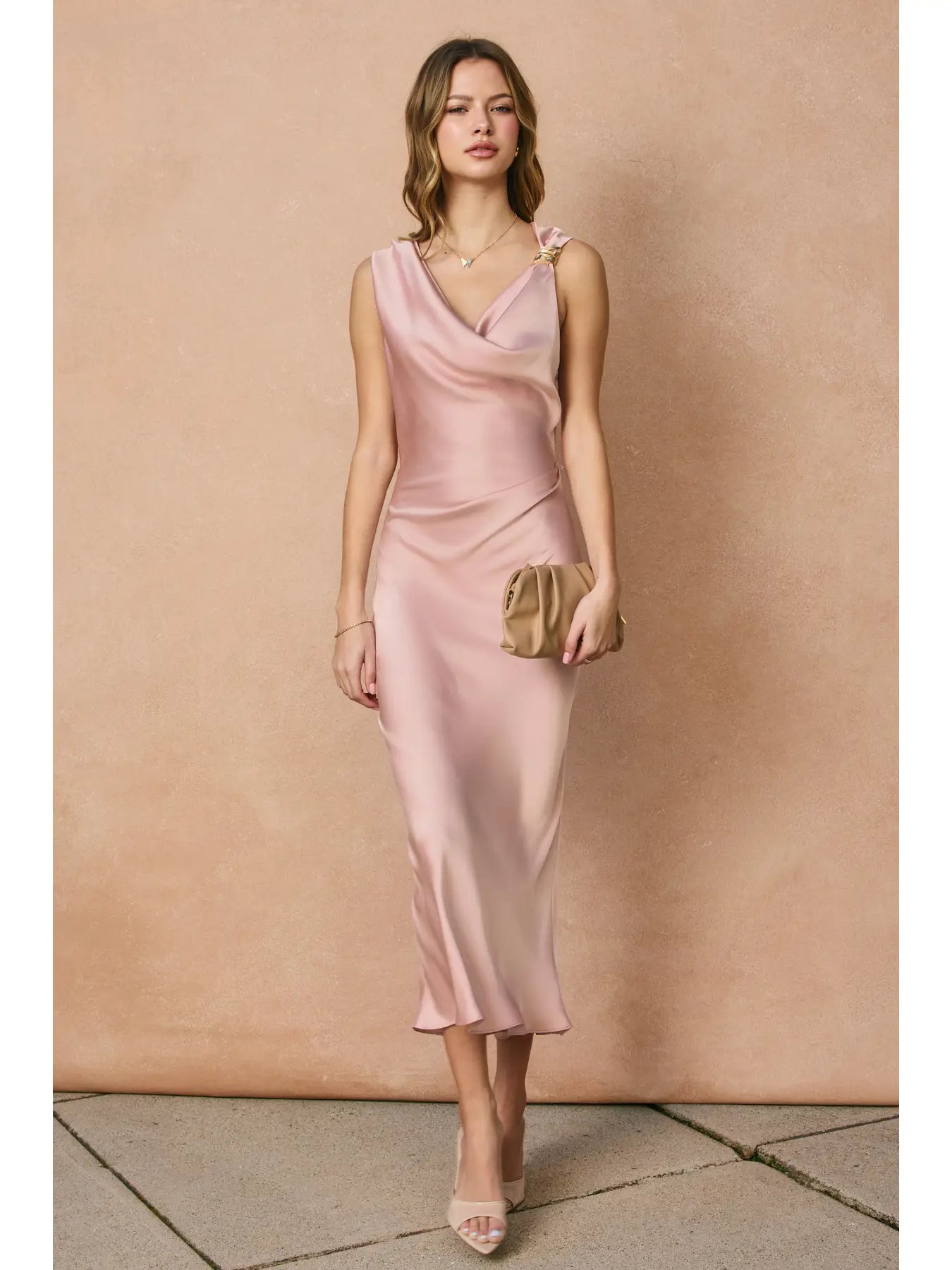 Off the Shoulder Ruched Midi Dress - The Season Boutique