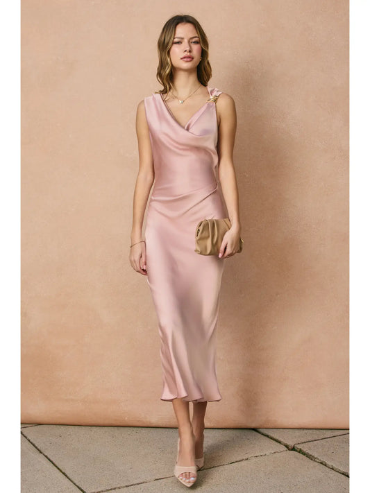 Off the Shoulder Ruched Midi Dress - The Season Boutique