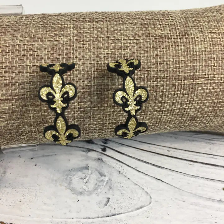 Black and Gold Fdl Hoop Earrings