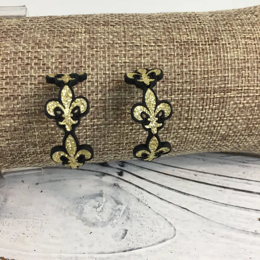 Black and Gold Fdl Hoop Earrings