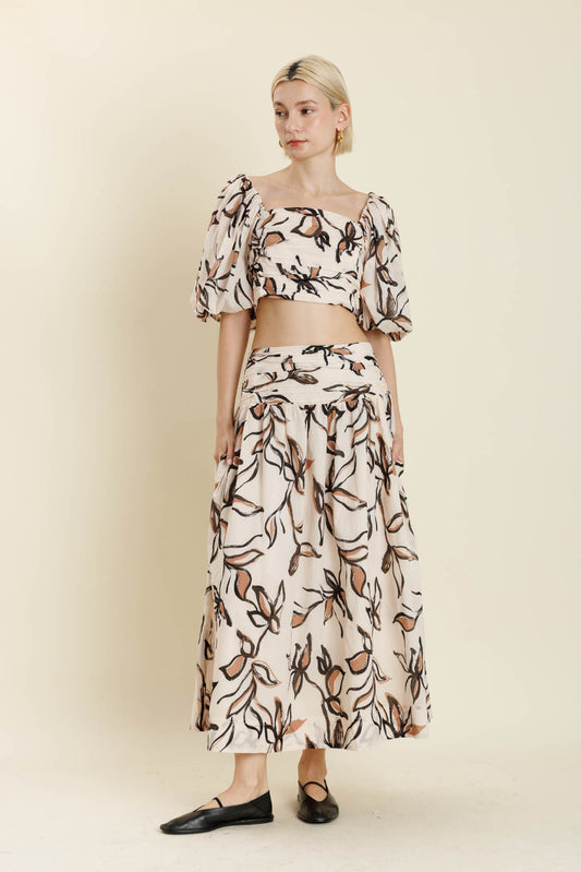 Ruched Floral Crop Skirt