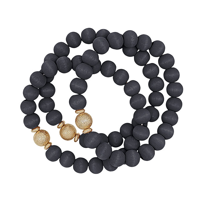 Black Wood Beaded & Gold Bracelets